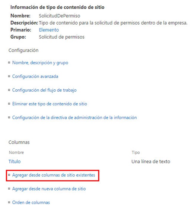 Asociar columnas a tipo de contenido en Sharepoint Online de Microsoft