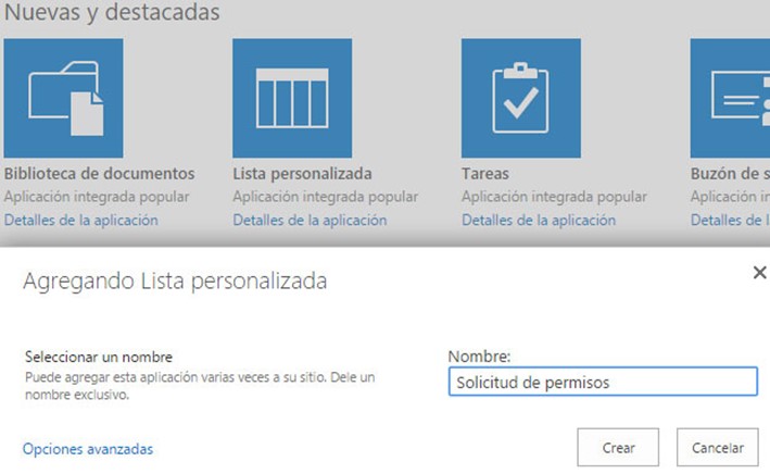 Crear lista personalizada en Sharepoint Online de Microsoft