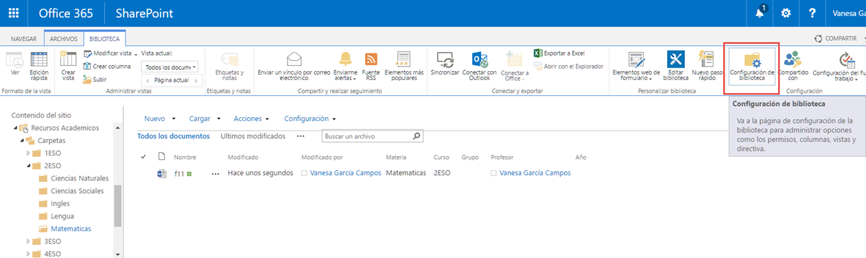 Configuración avanzada de biblioteca de documentos en SharePoint para gestión eficiente de archivos