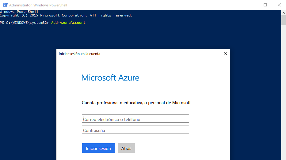 Administrador de Windows Powershell (Microsoft Azure)