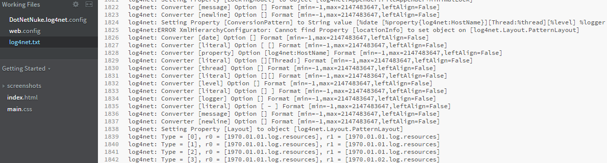 DotNetNuke.log4net.config (configuración de log4net y DNN)