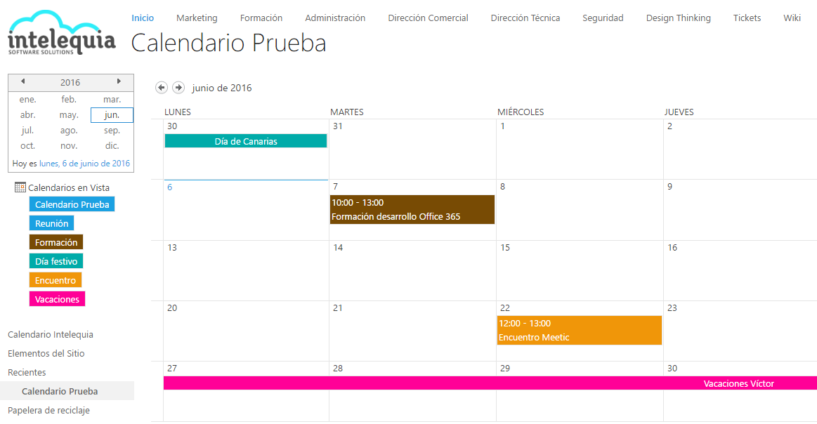 Creación de calendario de eventos en Sharepoint (Microsoft)