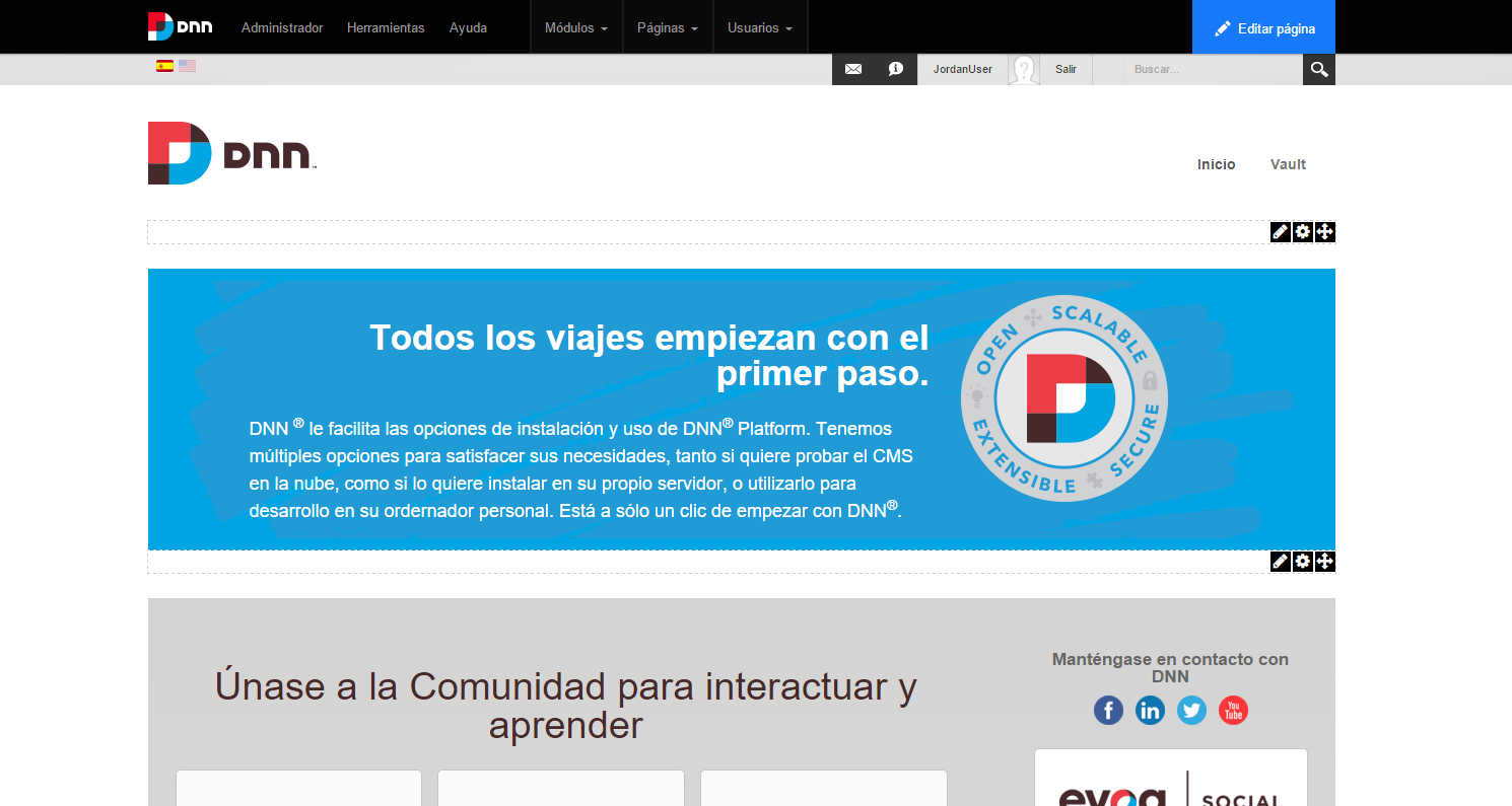 Facilidad de uso DNN (drag&drop)