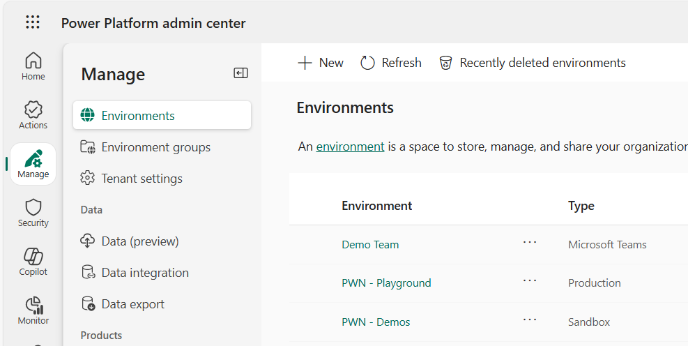 Power Platform ALM environments